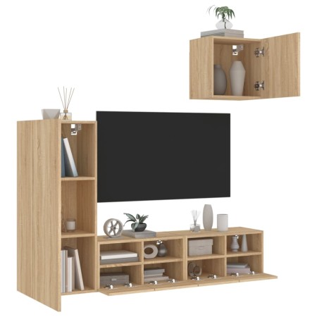 Mobili TV a Muro 4pz Rovere Sonoma in Legno Multistrato