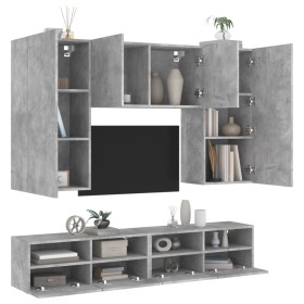 Mobili TV a Muro con LED 5pz Grigio Cemento Legno Multistrato