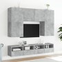 Mobili TV a Muro con LED 5pz Grigio Cemento Legno Multistrato