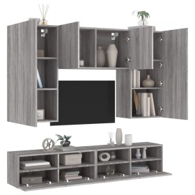 Mobili TV a Muro 5pz Grigio Sonoma in Legno Multistrato