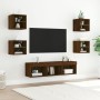 Mobili TV a Muro con LED 7pz Rovere Marrone Legno Multistrato