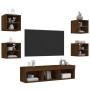 Mobili TV a Muro con LED 7pz Rovere Marrone Legno Multistrato