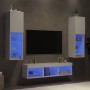 Mobili TV a Muro con LED 5pz Bianchi in Legno Multistrato