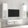 Mobili TV a Muro con LED 5pz Bianchi in Legno Multistrato