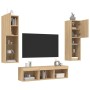 Mobili TV a Muro con LED 5pz Rovere Sonoma Legno Multistrato