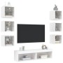 Mobili TV a Muro con LED 8pz Bianchi in Legno Multistrato