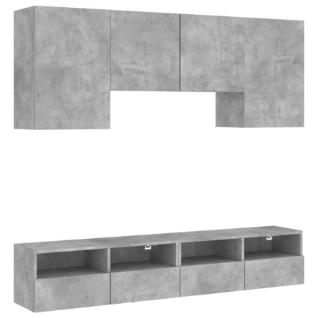 Mobili TV a Muro con LED 5pz Grigio Cemento Legno Multistrato