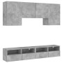 Mobili TV a Muro con LED 5pz Grigio Cemento Legno Multistrato