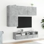 Mobili TV a Muro con LED 4pz Grigio Cemento Legno Multistrato