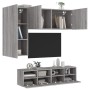 Mobili TV a Muro 4pz Grigio Sonoma in Legno Multistrato