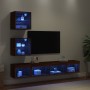 Mobili TV a Muro con LED 5pz Rovere Marrone Legno Multistrato