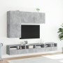 Mobili TV a Muro con LED 5pz Grigio Cemento Legno Multistrato