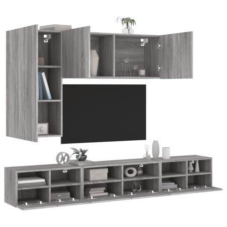 Mobili TV a Muro 5pz Grigio Sonoma in Legno Multistrato