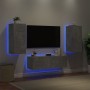 Mobili TV a Muro 3pz con Luci LED Grigio Cemento