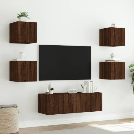 Mobili TV a Muro 5pz con Luci LED Rovere Marrone