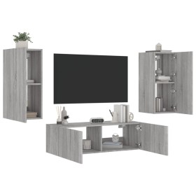 Mobili TV a Muro 3pz con Luci LED Grigio Sonoma