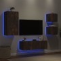 Mobili TV a Muro 4pz con Luci LED Rovere Fumo