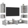 Mobili TV a Muro 6pz con Luci LED Grigio Cemento