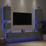 Mobili TV a Muro 6pz con Luci LED Grigio Cemento