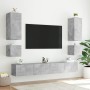 Mobili TV a Muro 6pz con Luci LED Grigio Cemento