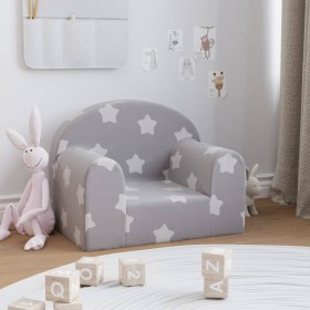 Divano per Bambini Grigio Chiaro con Stelle in Morbido Peluche