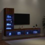 Mobili TV a Muro con LED 4pz Rovere Marrone Legno Multistrato