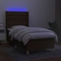 Letto a Molle Materasso e LED Marrone Scuro 90x190cm in Tessuto