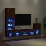 Mobili TV a Muro con LED 4pz Rovere Marrone Legno Multistrato