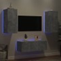 Mobili TV a Muro con LED 4pz Grigio Cemento Legno Multistrato