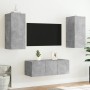 Mobili TV a Muro con LED 4pz Grigio Cemento Legno Multistrato