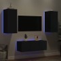 Mobili TV a Muro con LED 4pz Neri in Legno Multistrato