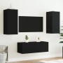 Mobili TV a Muro con LED 4pz Neri in Legno Multistrato