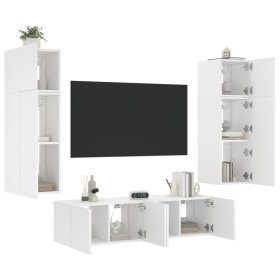 Mobili TV a Muro con LED 6pz Bianchi in Legno Multistrato