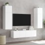 Mobili TV a Muro con LED 6pz Bianchi in Legno Multistrato