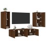 Mobili TV a Muro con LED 4pz Rovere Marrone Legno Multistrato