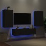 Mobili TV a Muro con LED 4pz Neri in Legno Multistrato