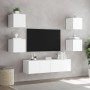 Mobili TV a Muro con LED 6pz Bianchi in Legno Multistrato