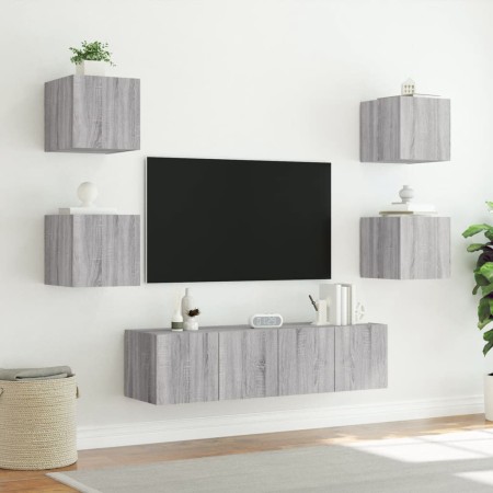 Mobili TV a Muro con LED 6pz Grigio Sonoma Legno Multistrato