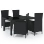 Set da Pranzo da Giardino 5 pz con Cuscini in Polyrattan Nero