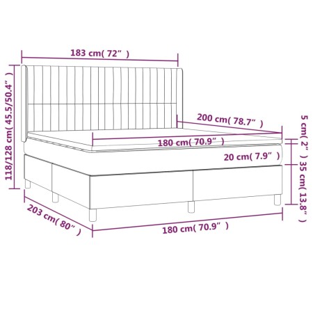 Letto a Molle Materasso e LED Grigio Scuro 180x200cm in Tessuto