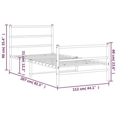 Giroletto con Testiera e Pediera Metallo Nero 107x203 cm