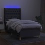 Letto a Molle Materasso e LED Grigio Scuro 100x200cm in Tessuto