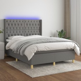 Letto a Molle Materasso e LED Grigio Scuro 140x200cm in Tessuto