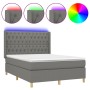 Letto a Molle Materasso e LED Grigio Scuro 140x200cm in Tessuto