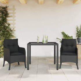 Set da Pranzo da Giardino 3 pz con Cuscini Nero in Polyrattan