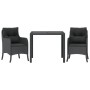 Set da Pranzo da Giardino 3 pz con Cuscini Nero in Polyrattan