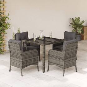 Set da Pranzo da Giardino 5 pz con Cuscini in Polyrattan Grigio