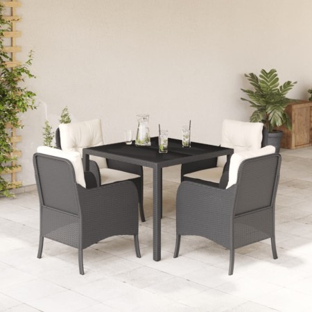 Set da Pranzo da Giardino 5 pz Nero con Cuscini in Polyrattan