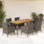 Set da Pranzo da Giardino 7 pz con Cuscini in Polyrattan Grigio