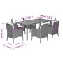 Set da Pranzo da Giardino 7 pz con Cuscini in Polyrattan Grigio